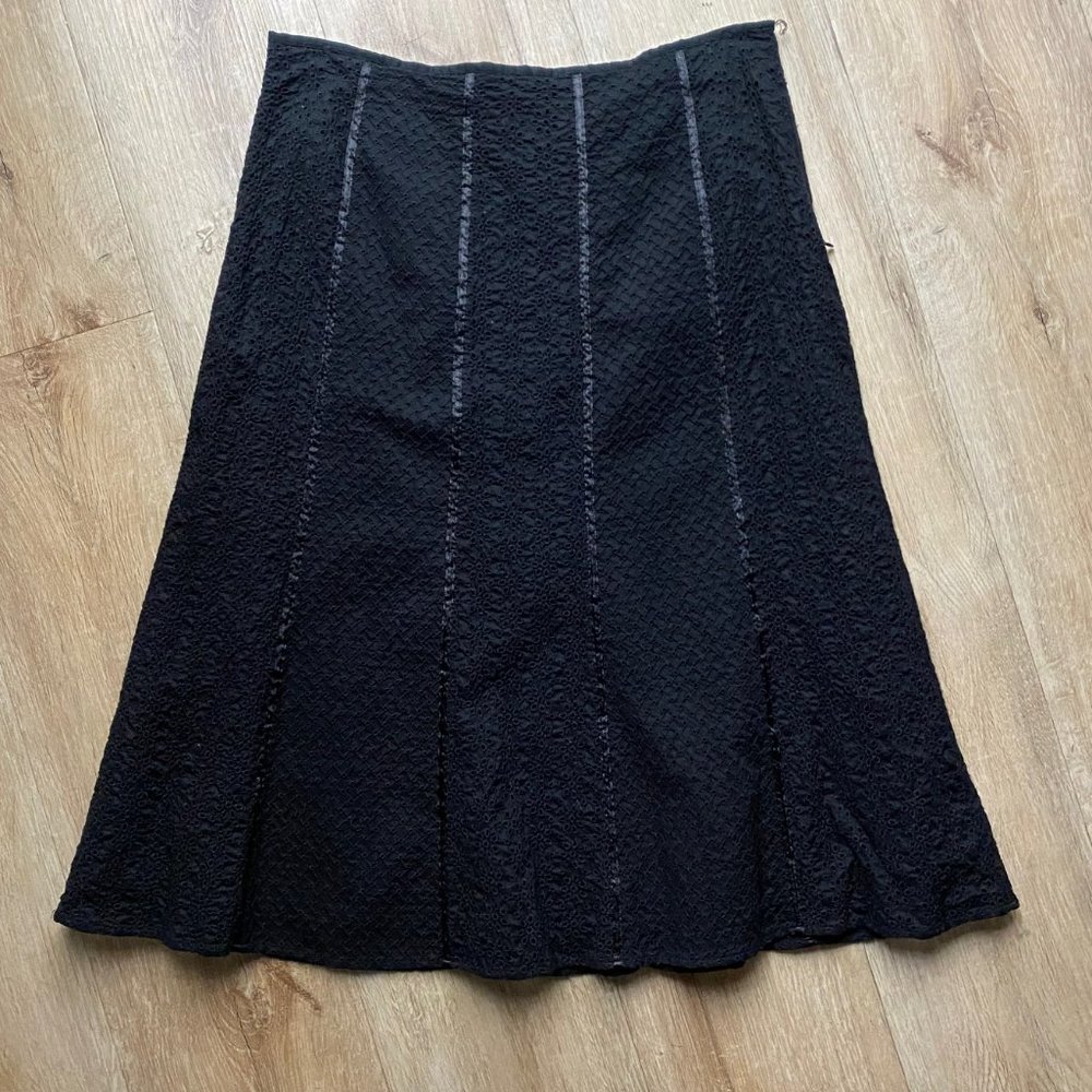 Black 100% Cotton Eyelet Flared Skirt